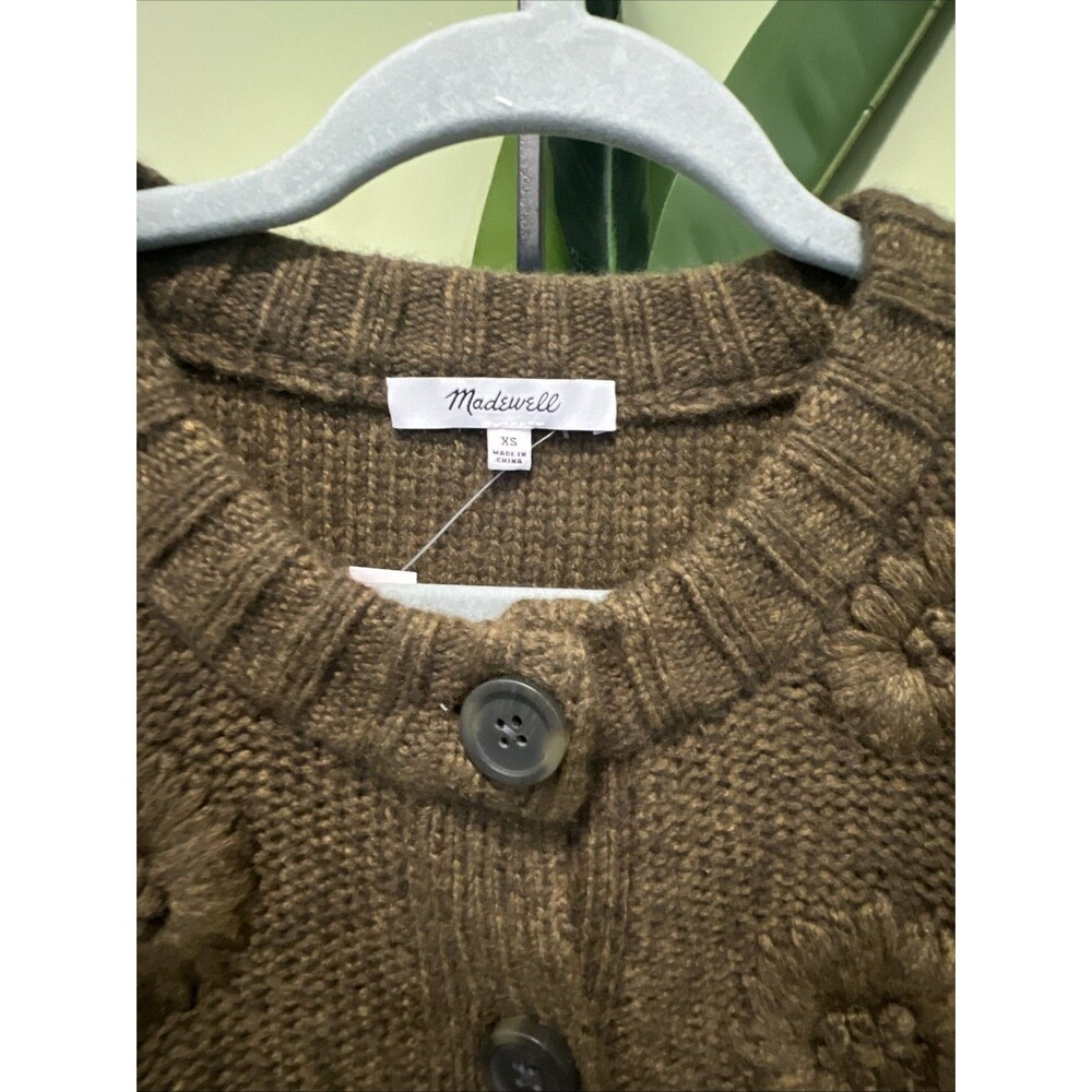 NWT $118 Madewell Embroidered Edencroft Pleat-Sleeve Cardigan Tonal 3D Flower XS - Picture 4 of 7